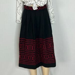 Vintage Handwoven Black Red Midi Skirt Studio Gallery Workshop Waist 28